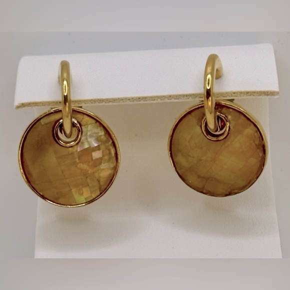 Lia Sophia Gold-Tone Round Drop Earrings with Iridescent Yellow Discs - Picture 1 of 4